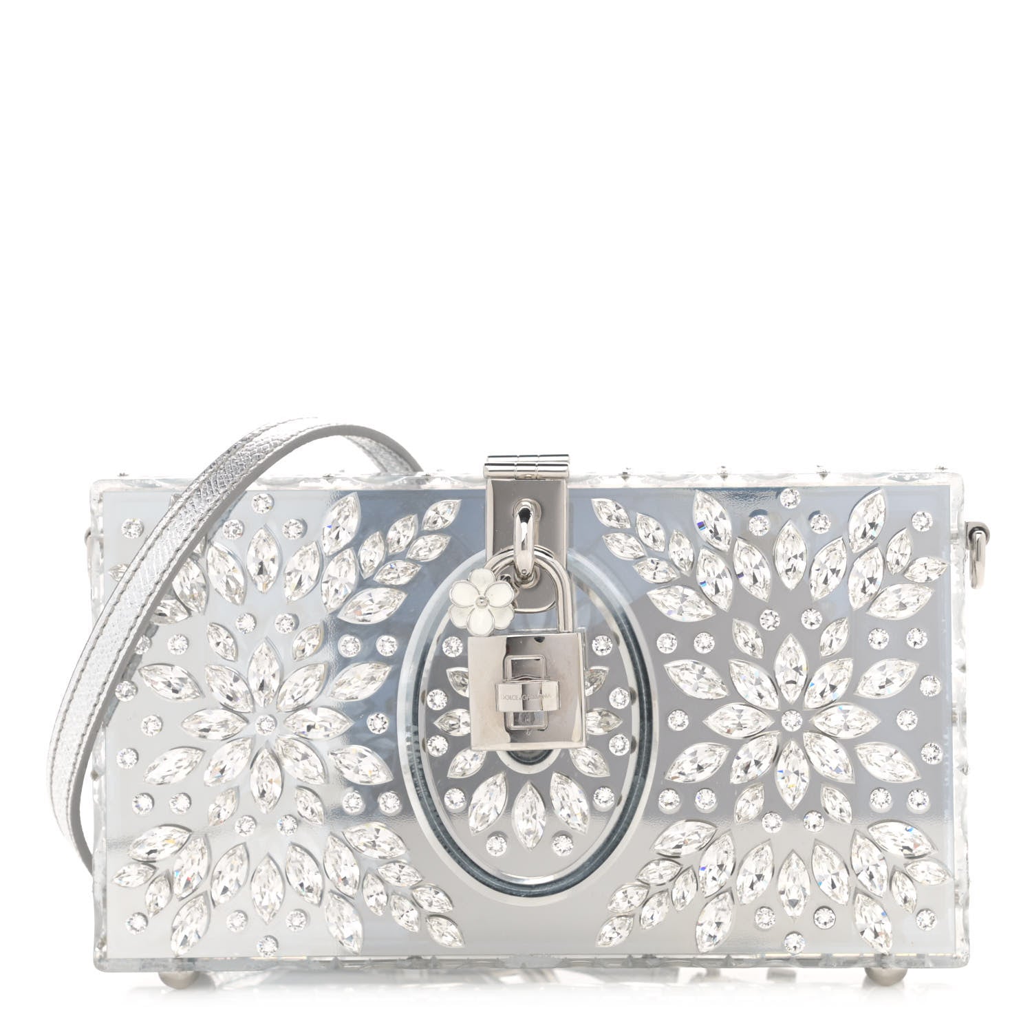Dolce & Gabbana Crystal Embellished Plexiglass Dolce Box Clutch Silver 1 of 9