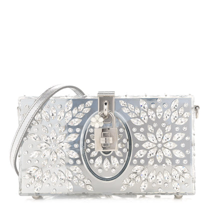 Dolce & Gabbana Crystal Embellished Plexiglass Dolce Box Clutch Silver 1 of 9
