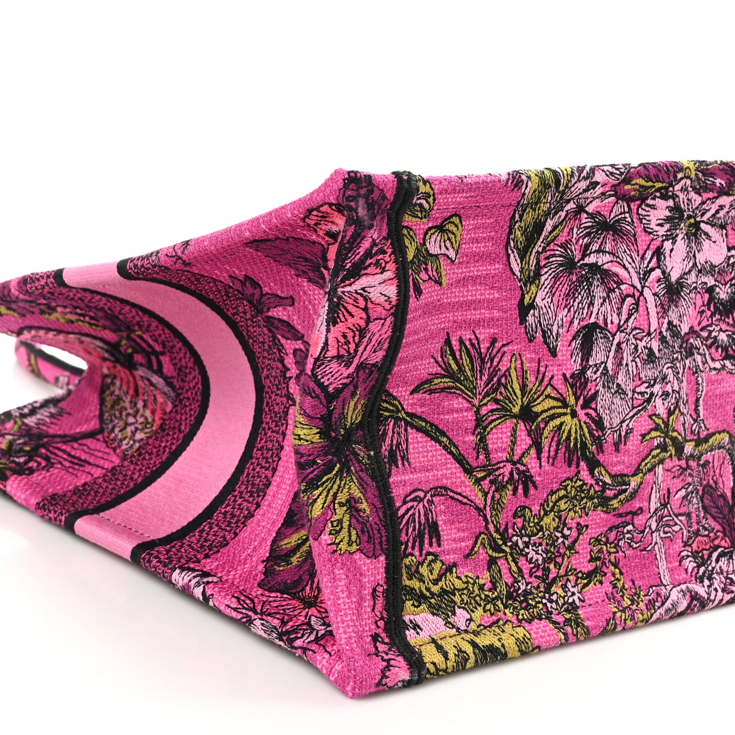 Canvas Embroidered Medium Toile de Jouy Voyage Book Tote Fuchsia Multicolor