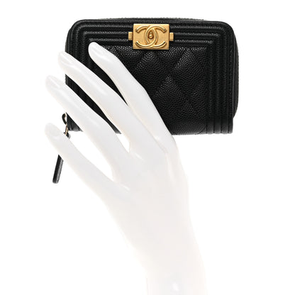 Chanel Caviar Quilted Boy Zip Around Coin Purse Wallet Black 2 of 8