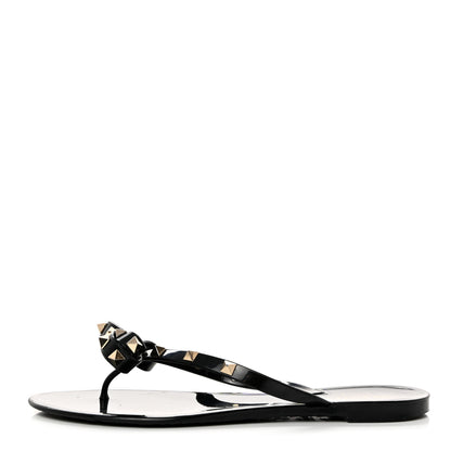 Valentino Garavani PVC Jelly Rockstud Bow Thong Sandals 39 Black 1 of 8