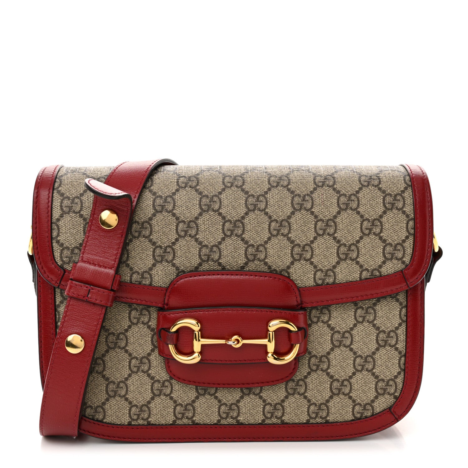 Gucci GG Supreme Monogram Azalea Calfskin Horsebit 1955 Shoulder Bag Beige Ebony New Cherry Red 1 of 12