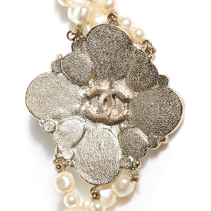Chanel Pearl Crystal Triple Strand CC Necklace Gold 6 of 7