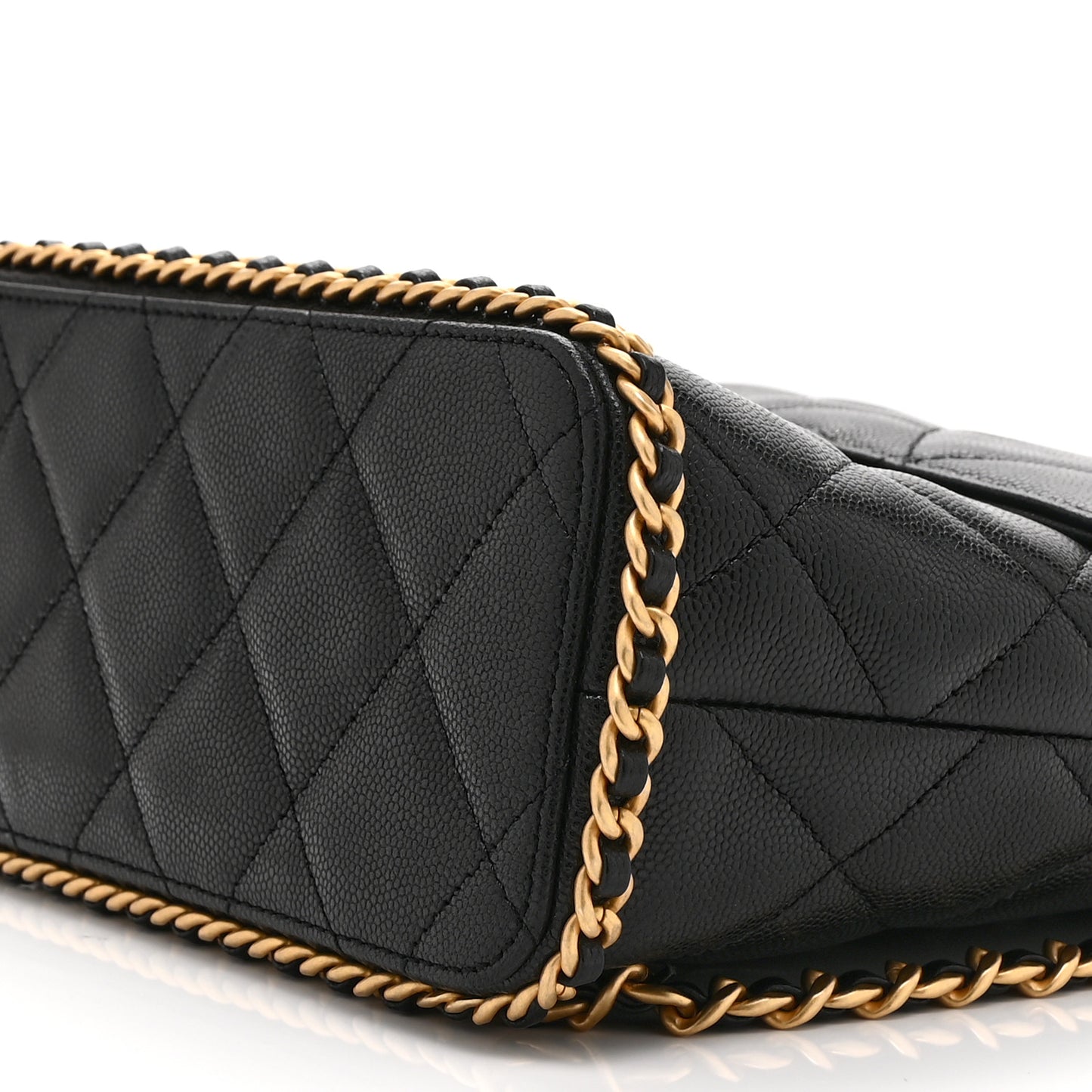 Caviar Quilted Camellia Chain Around Backpack Black