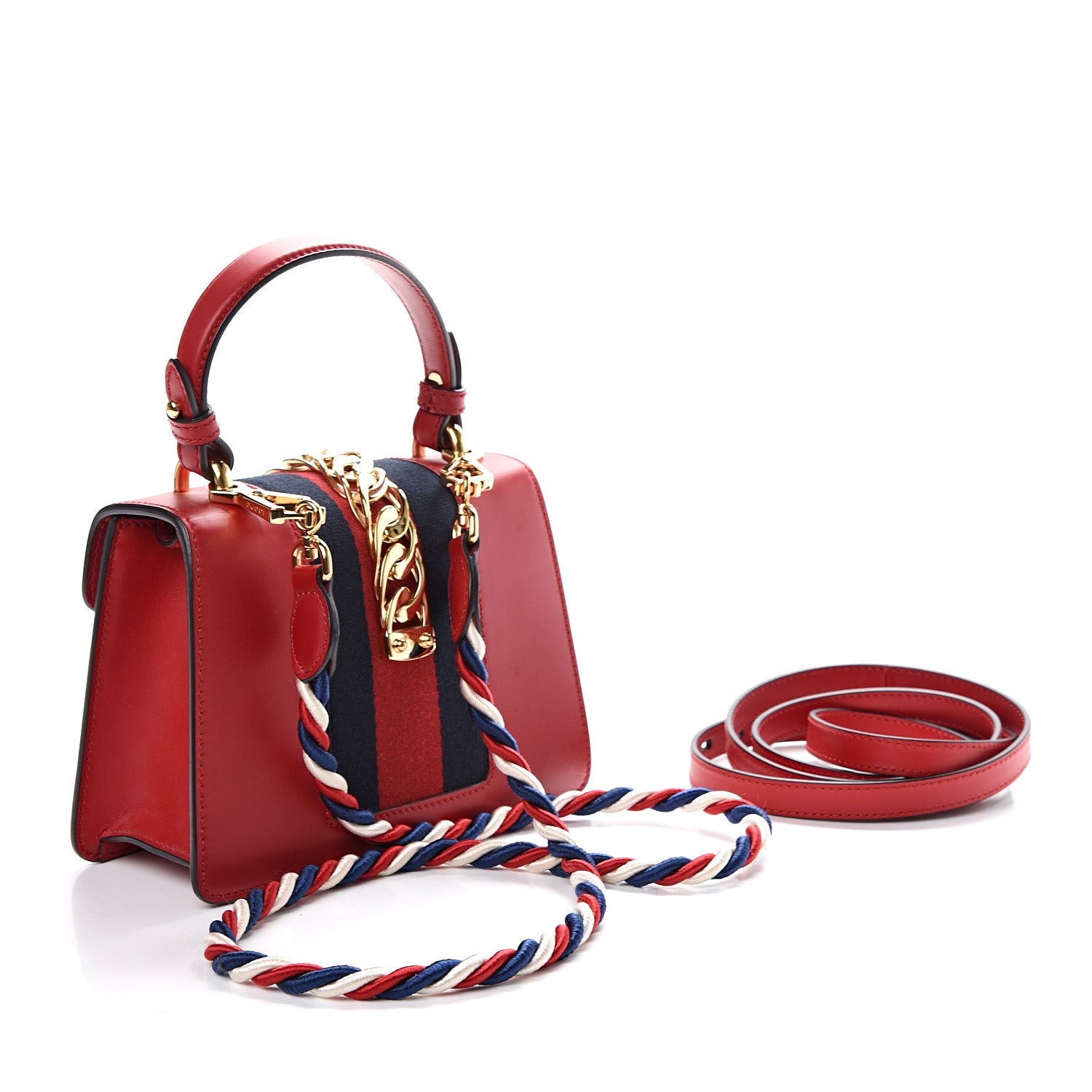 Gucci Calfskin Mini Sylvie Top Handle Bag Hibiscus Red 2 of 9