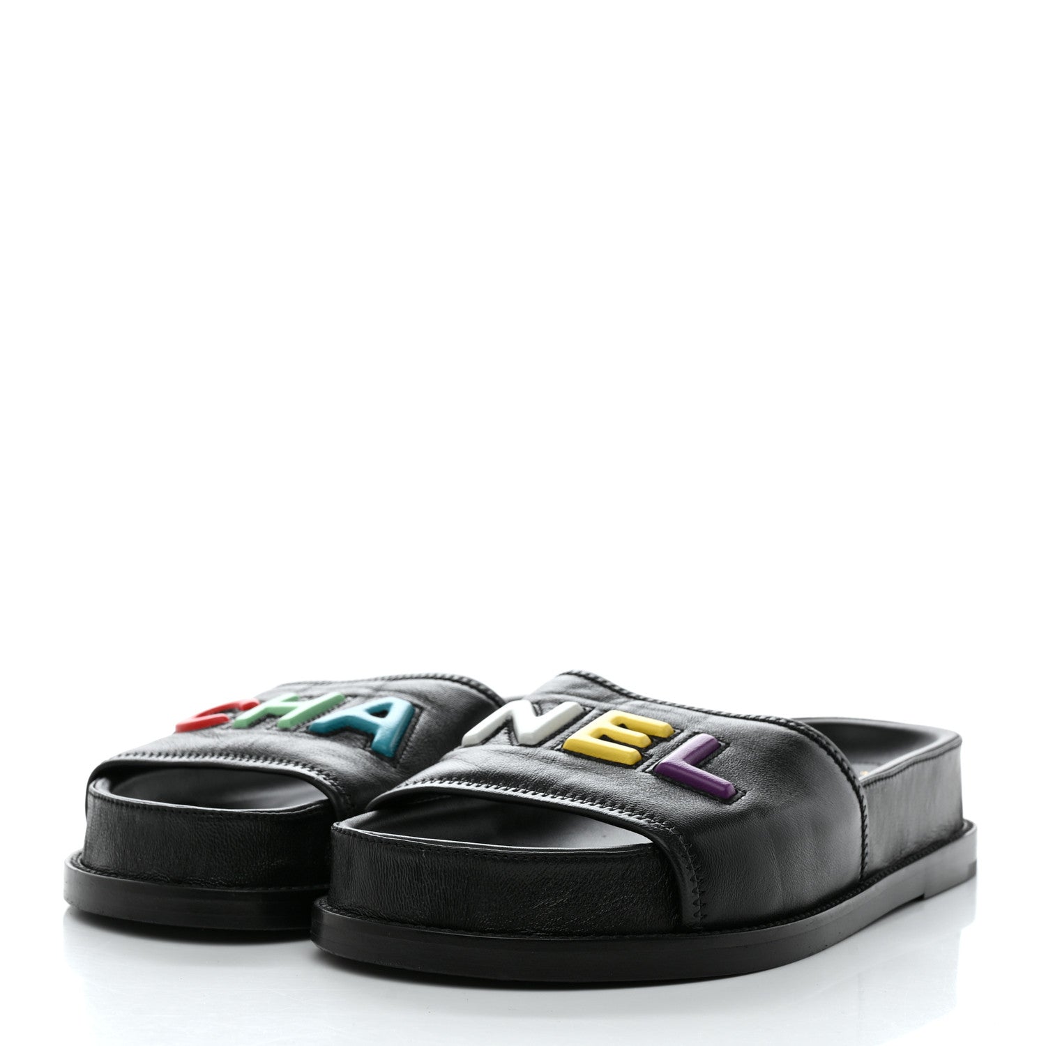 Chanel Lambskin Cha-Nel Mule Sandals 39 Black Multicolor 2 of 8