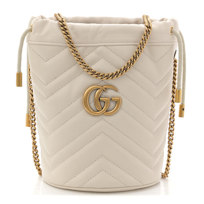 Gucci Calfskin Matelasse Mini GG Marmont 2.0 Bucket Bag White 1 of 10