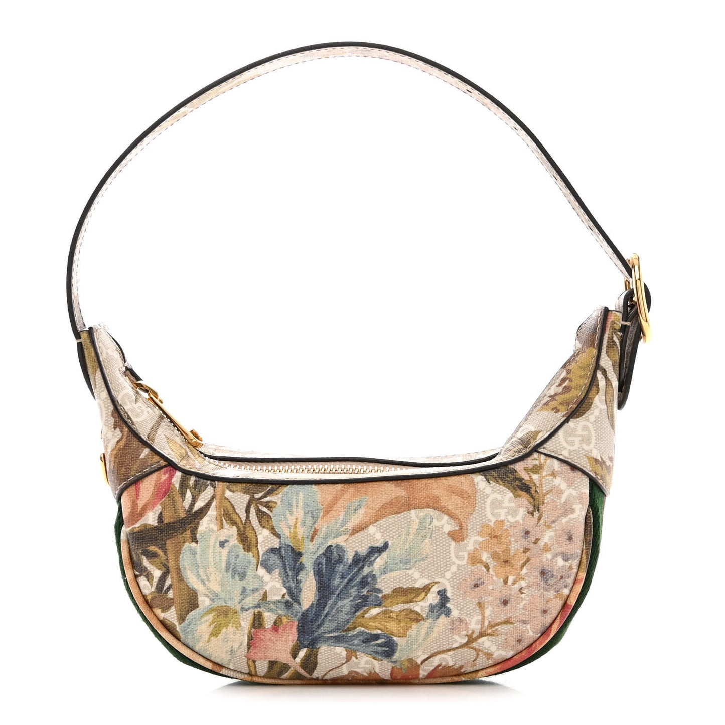 GG Supreme Monogram Water Flora Web Mini Ophidia Half Moon Hobo Beige White Multicolor