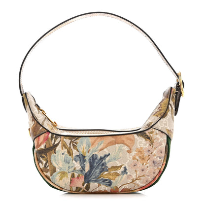 Gucci GG Supreme Monogram Water Flora Web Mini Ophidia Half Moon Hobo Beige White Multicolor 1 of 10