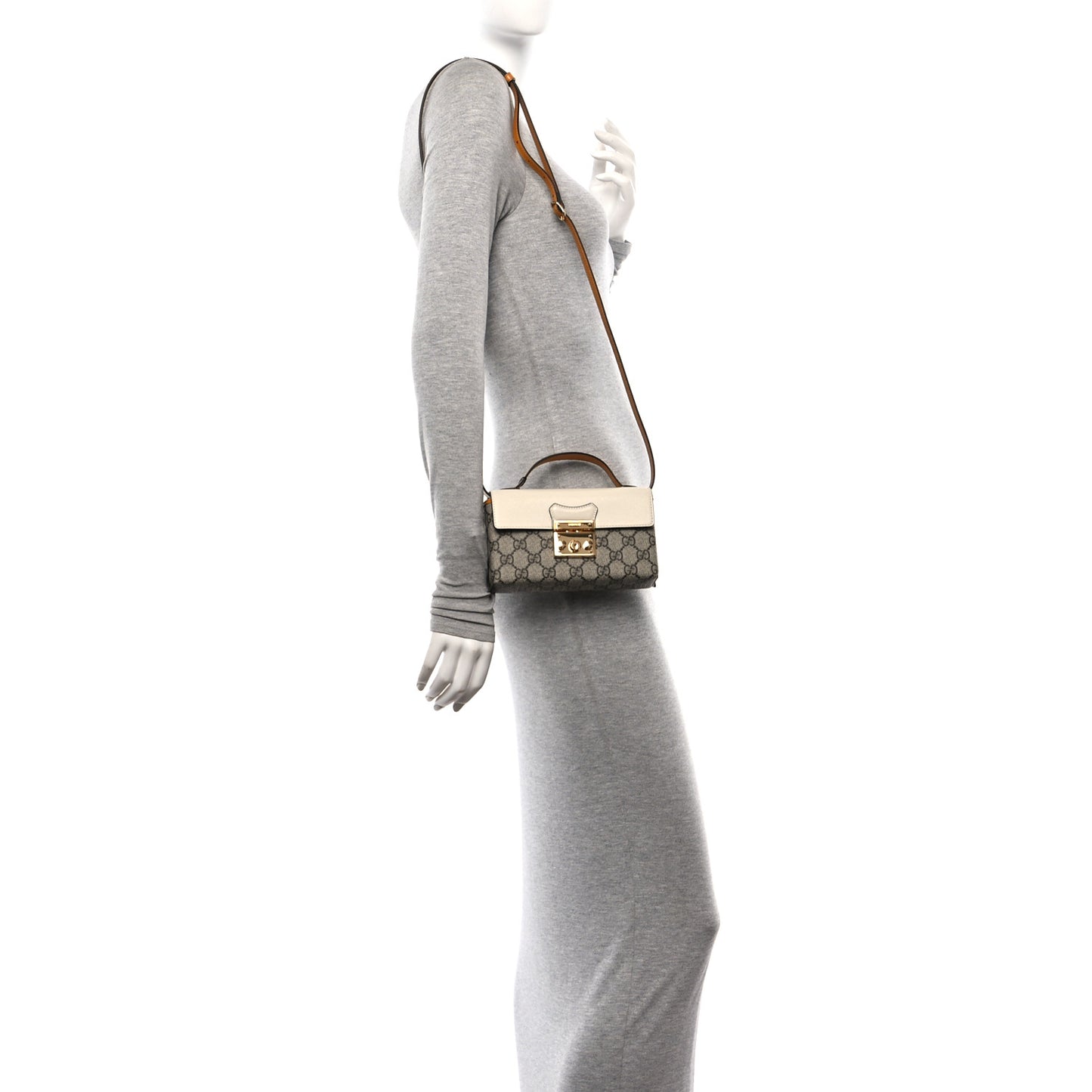 GG Supreme Monogram New Sakai Calfskin Mini Padlock Top Handle Shoulder Bag Beige Ebony Mystic White Sun Oil