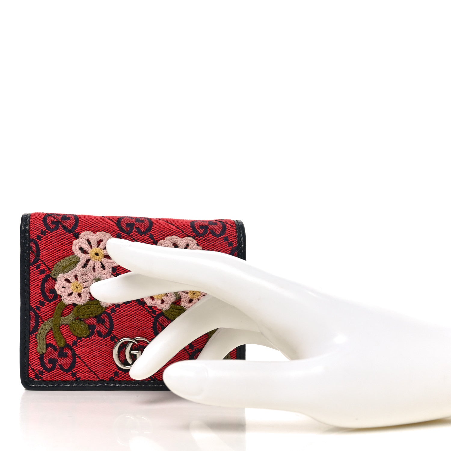 Gucci Monogram Multicolor Matelasse Diagonal Floral Embroidered  GG Marmont Card Case Wallet Red Blue Multicolor 2 of 7