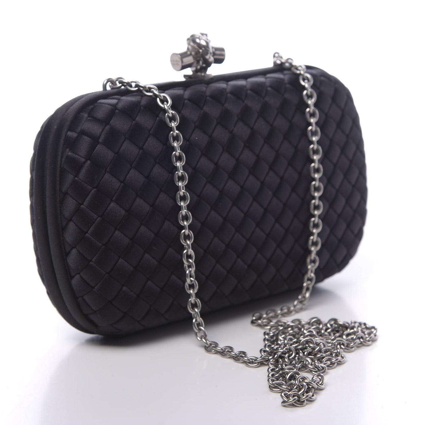 Satin Intrecciato Chain Knot Clutch Black