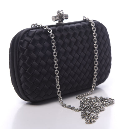 Bottega Veneta Satin Intrecciato Chain Knot Clutch Black 2 of 8