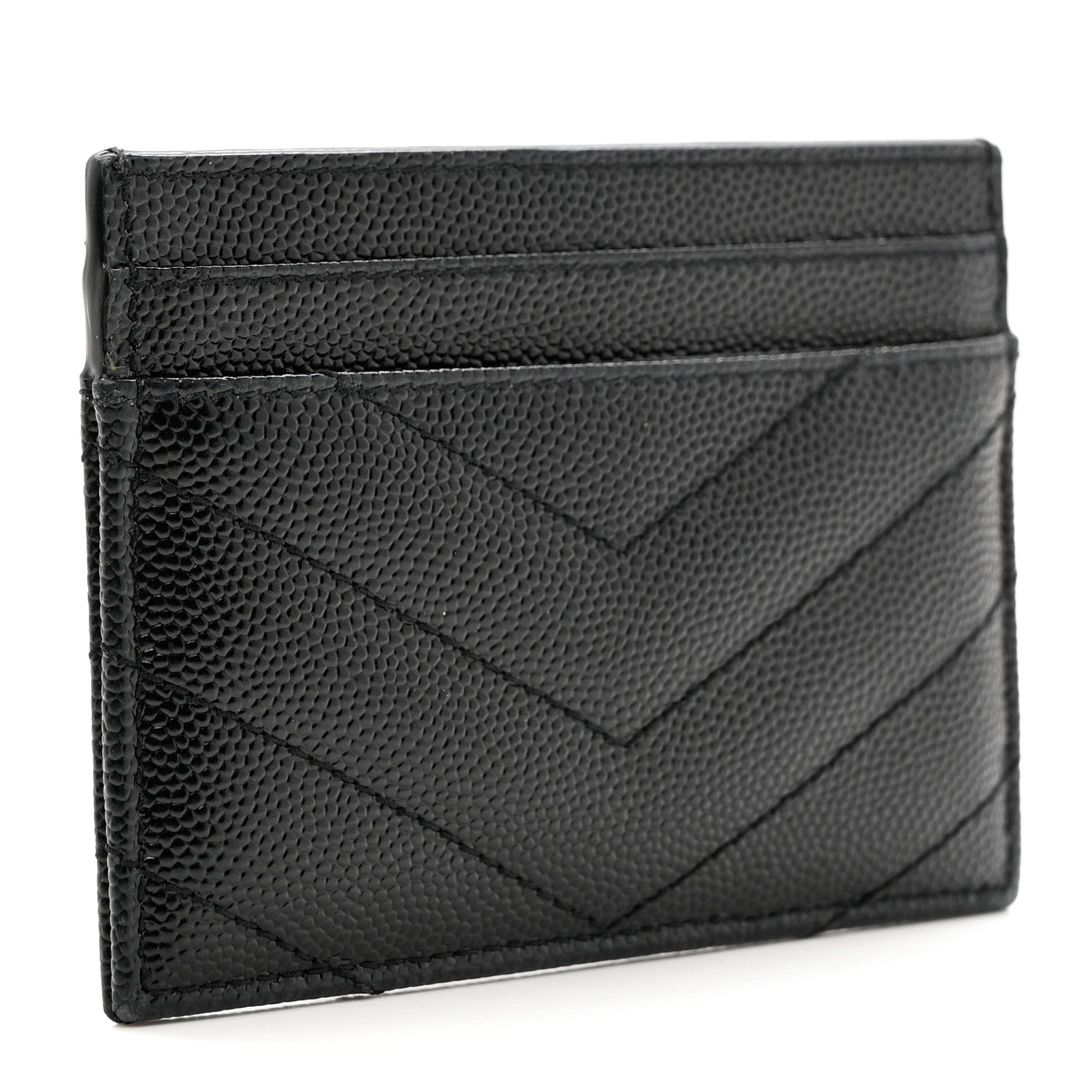 Saint Laurent Grain De Poudre Matelasse Chevron Monochrome Monogram Credit Card Case Black 2 of 7