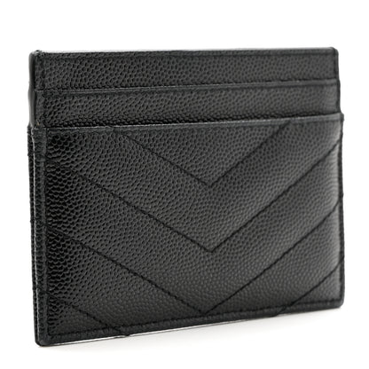 Saint Laurent Grain De Poudre Matelasse Chevron Monochrome Monogram Credit Card Case Black 2 of 7