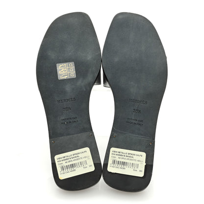 Hermes Metallic Epsom View Sandals 38.5 Gris Argente 5 of 7