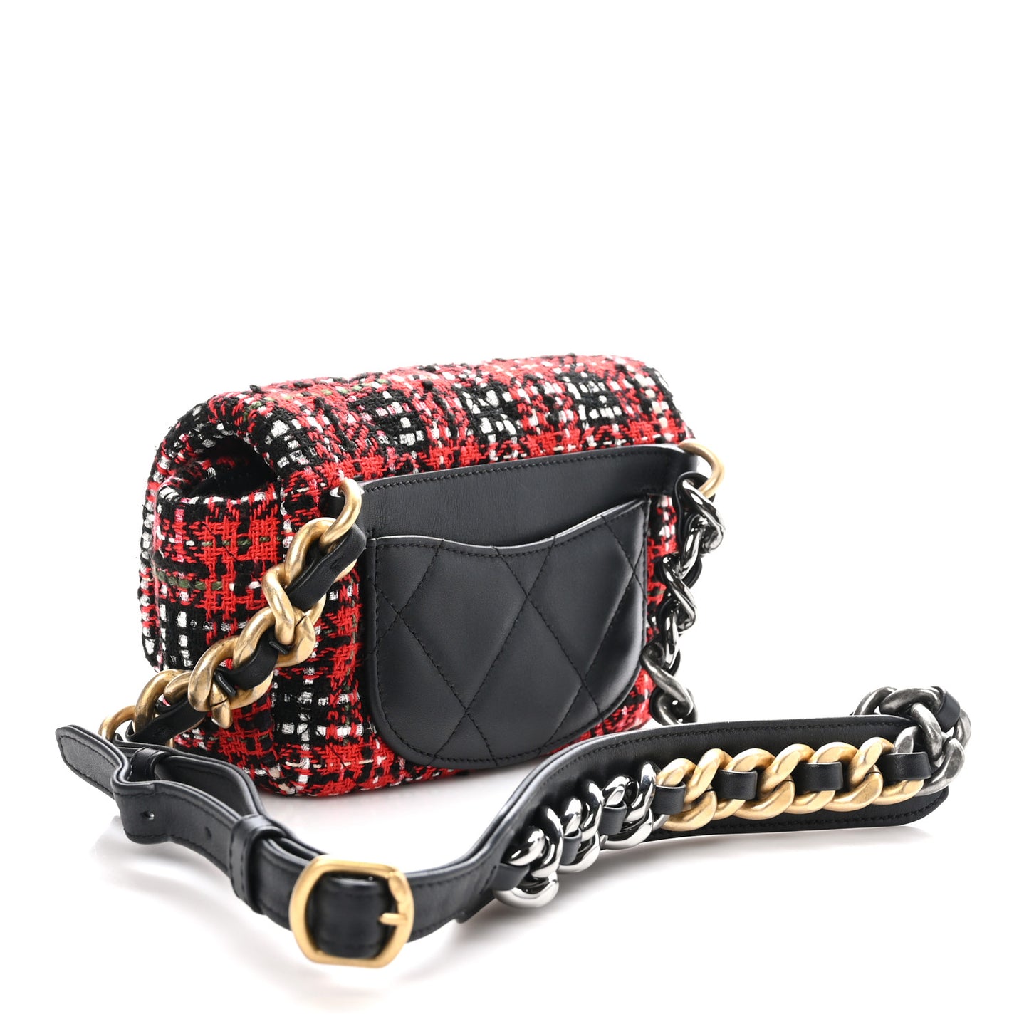 Tweed Quilted Chanel 19 Waist Bag Red Black Multicolor