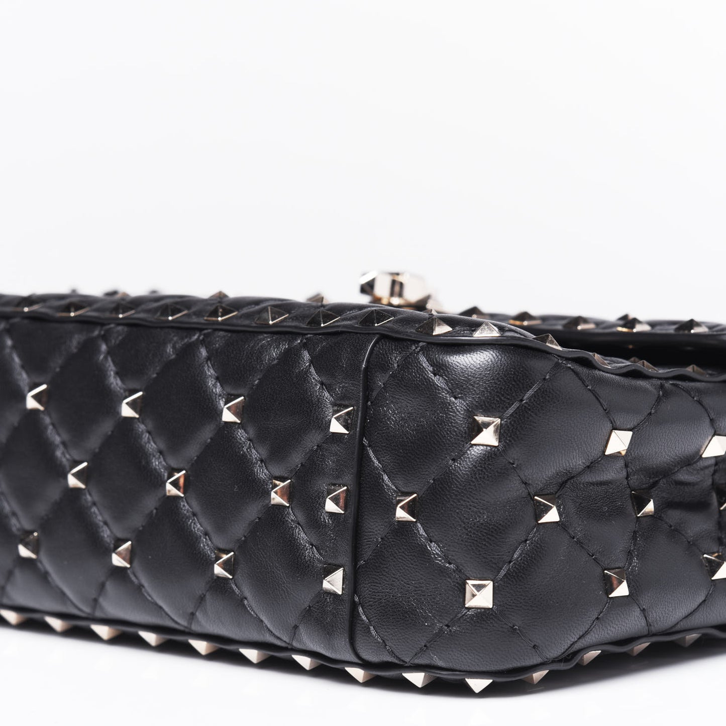 Lambskin Medium Rockstud Spike Shoulder Bag Black