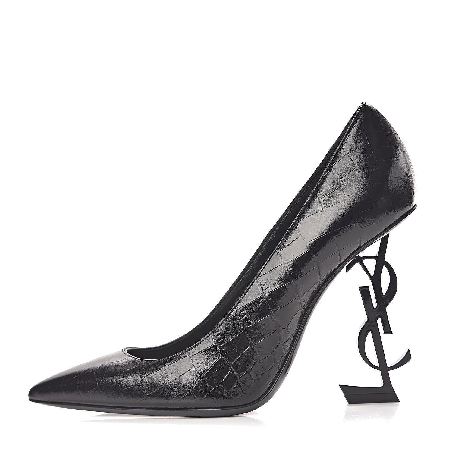 Saint Laurent Calfskin Crocodile Embossed Opyum 110 Pumps 38 Black 1 of 8
