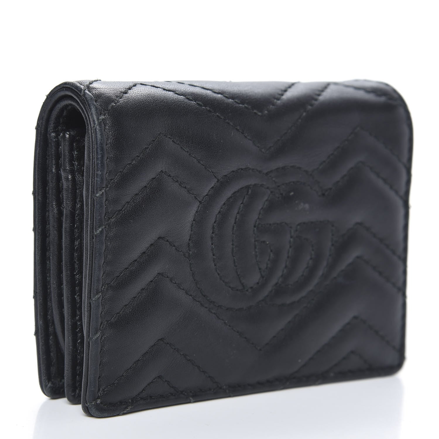 Gucci Calfskin Matelasse GG Marmont Card Case Wallet Black 3 of 13