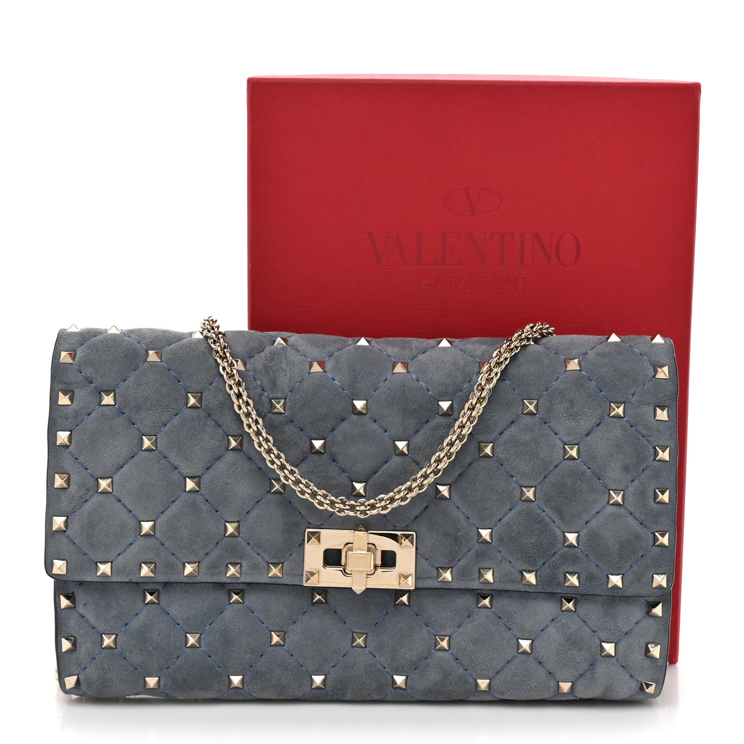 Valentino Garavani Suede Rockstud Spike Wallet on Chain Bright Blue 12 of 12