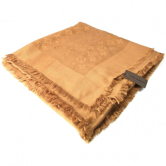 Louis Vuitton Wool Silk Monogram Shawl Camel 4 of 7