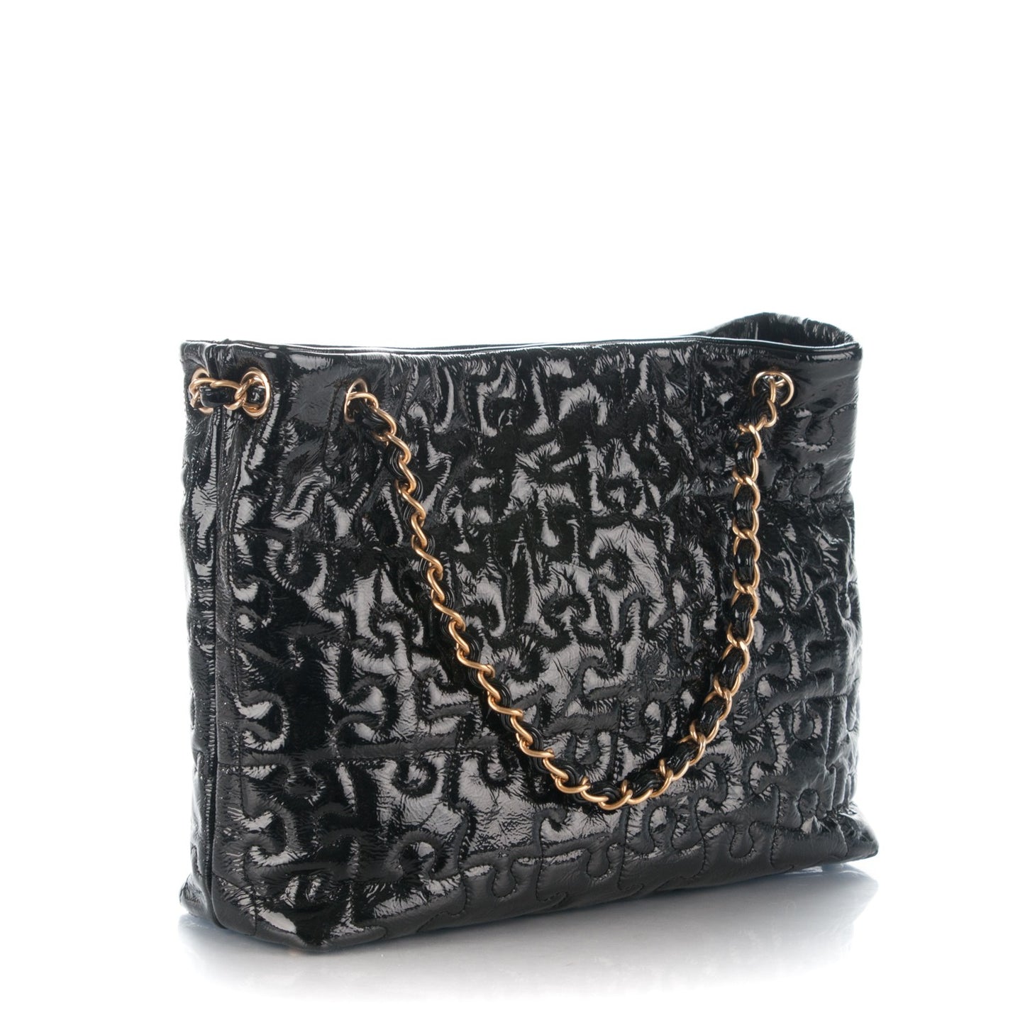Crackled Patent Puzzle Tote Black