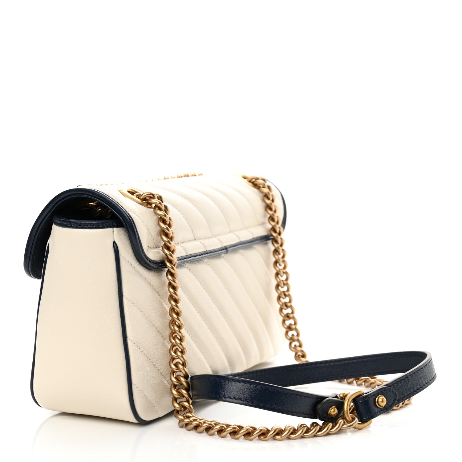 Gucci Vintage Effect Calfskin Matelasse Diagonal Small Torchon GG Marmont Shoulder Bag Mystic White Blue Agata 3 of 11