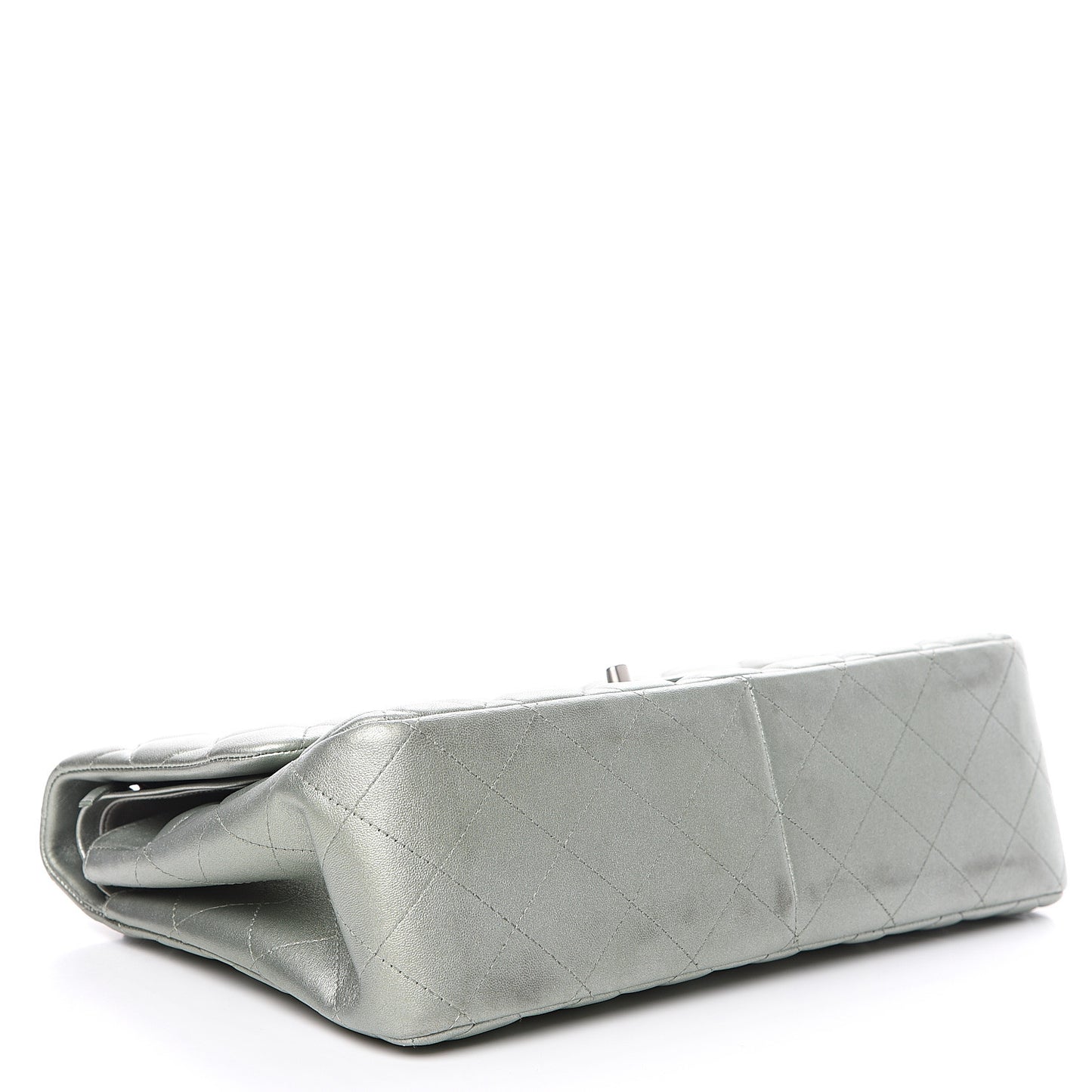 Metallic Lambskin Quilted Jumbo Double Flap Green