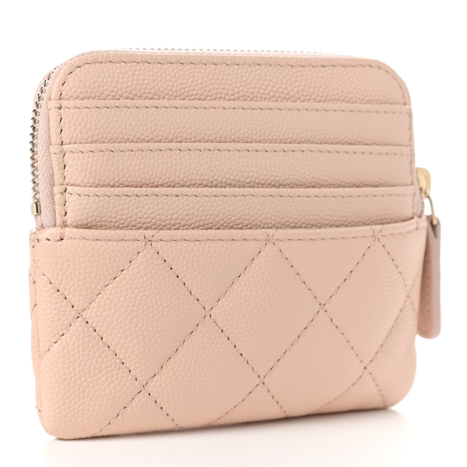 Chanel Caviar Quilted Zip Card Holder Wallet Light Beige 3 of 8