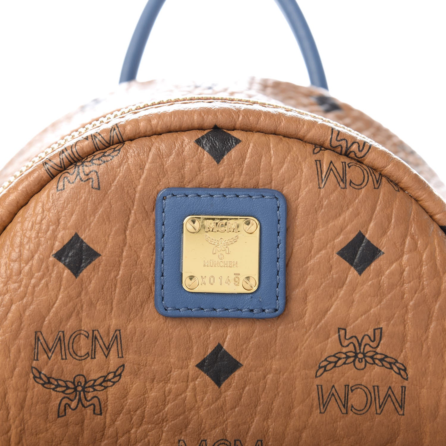 MCM Visetos Mini Stark Backpack Cognac Blue 8 of 10