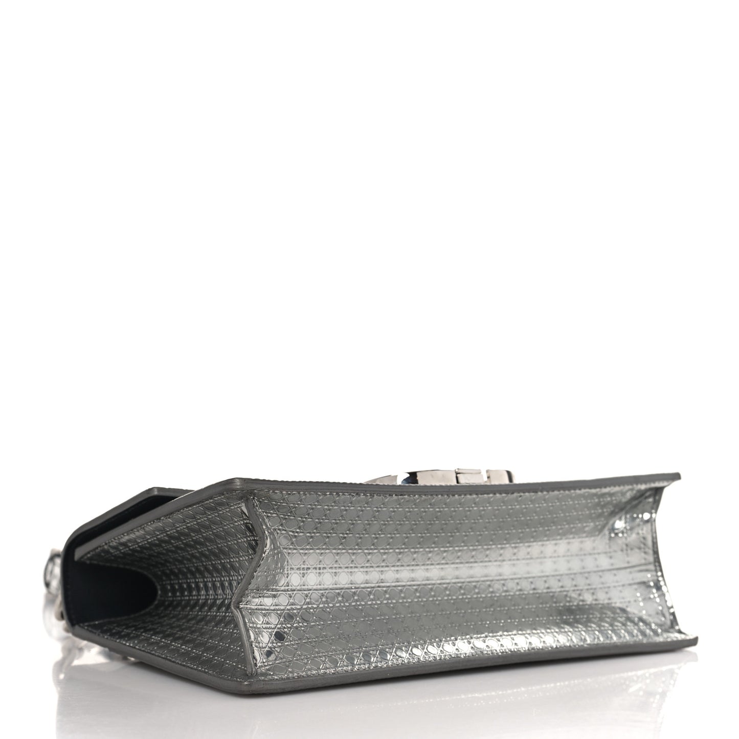 Metallic Patent Micro-Cannage 30 Montaigne Flap Bag Silver