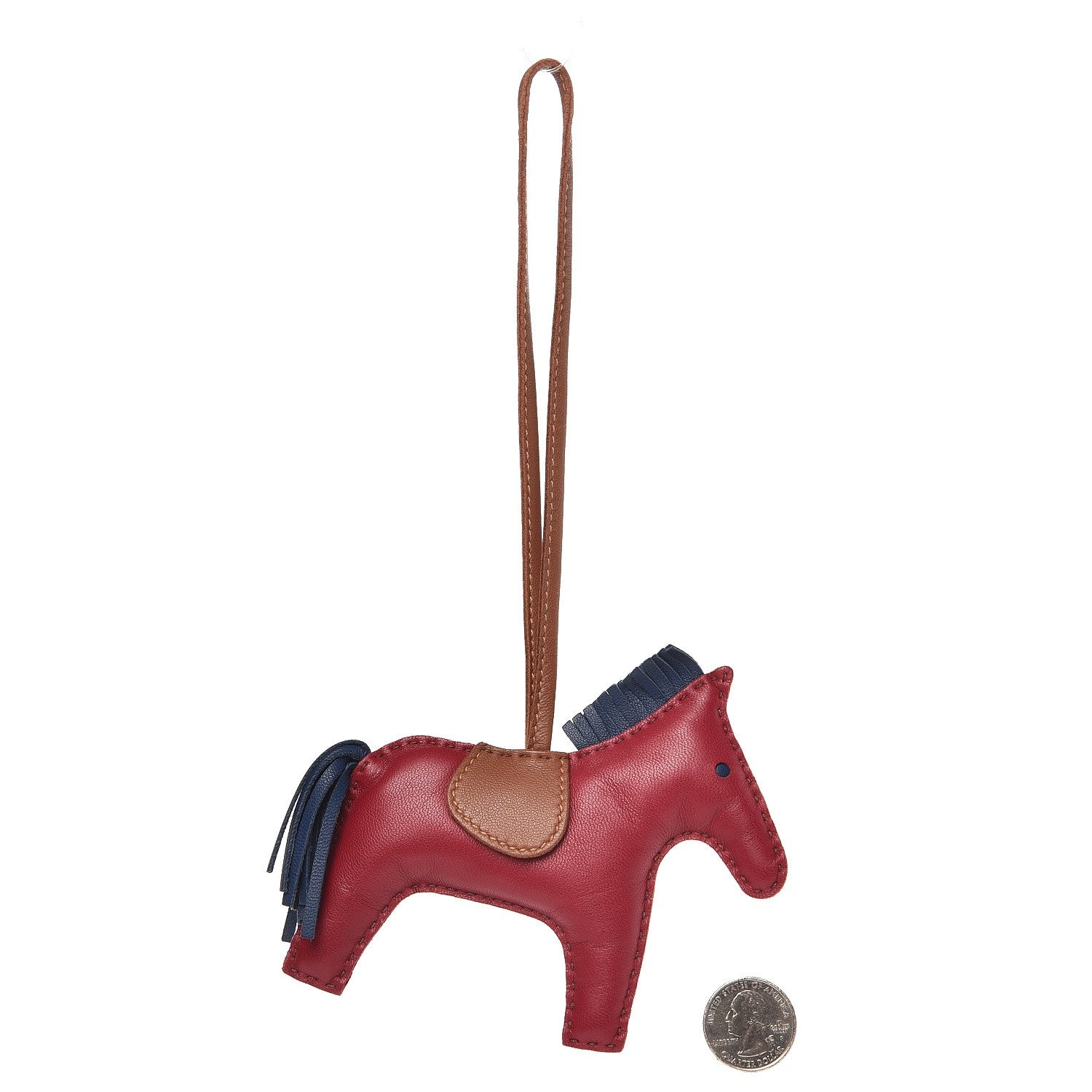 Hermes Milo Lambskin Grigri Rodeo Horse Bag Charm MM Rubis Bleu de Malte Fauve 2 of 4