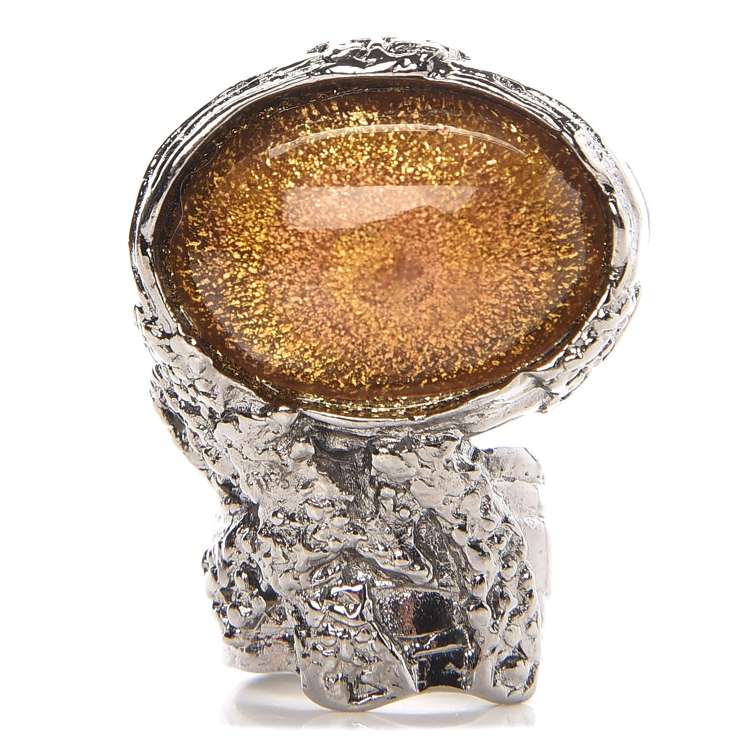 Saint Laurent Glass Cabochon Arty Ovale Ring 6 Silver Yellow 1 of 4
