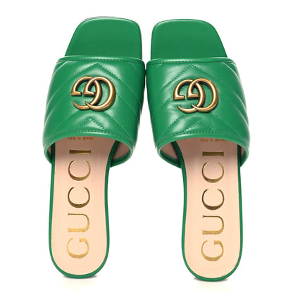 Gucci Nappa Matelasse GG Marmont Flat Slide Sandals 36.5 New Shamarock 2 of 10