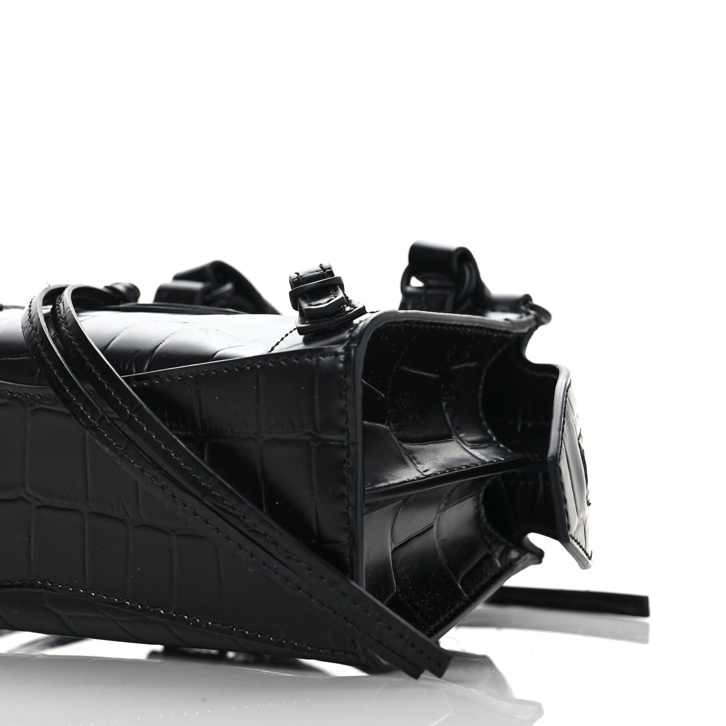 Semi Shiny Calfskin Crocodile Embossed Neo Classic Black Hardware Nano City Crossbody Black