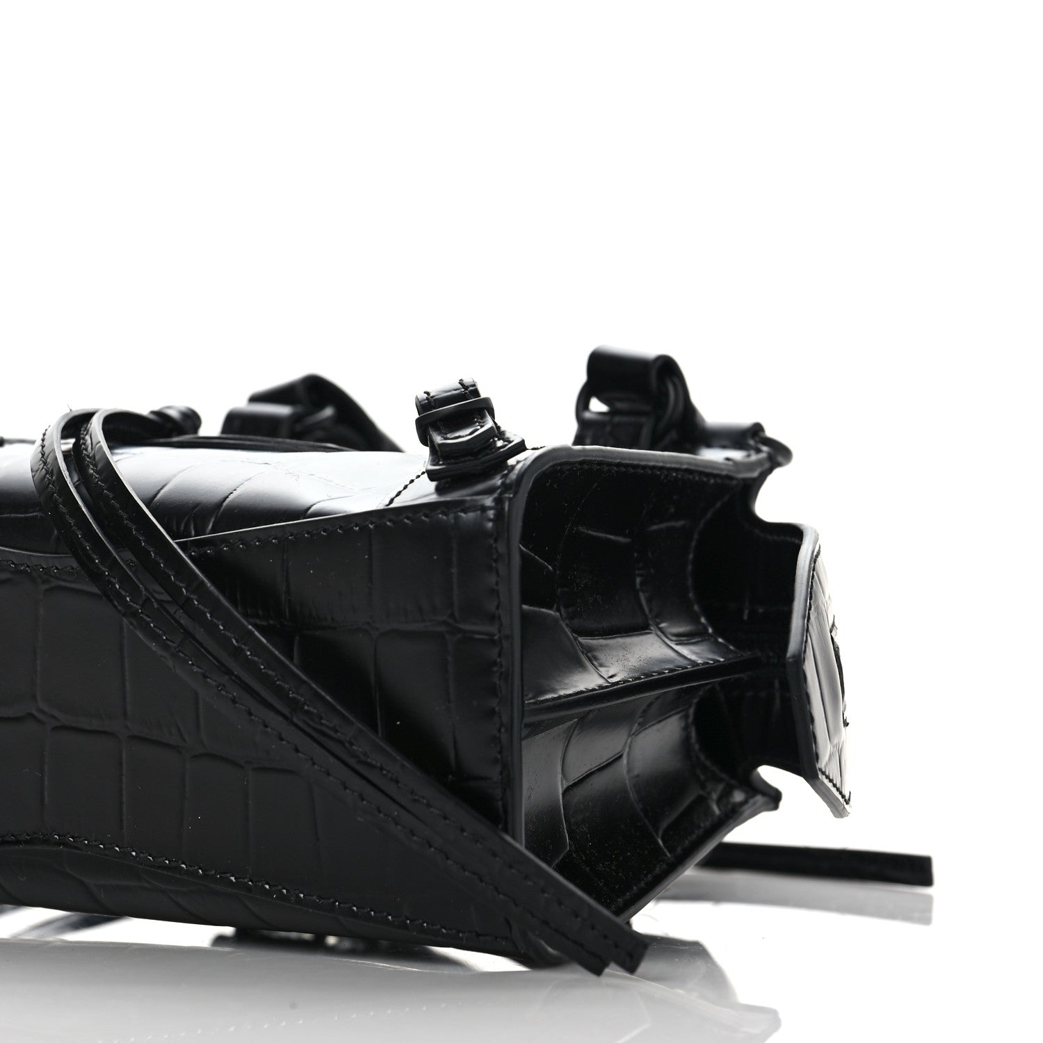 Balenciaga Semi Shiny Calfskin Crocodile Embossed Neo Classic Black Hardware Nano City Crossbody Black 8 of 8