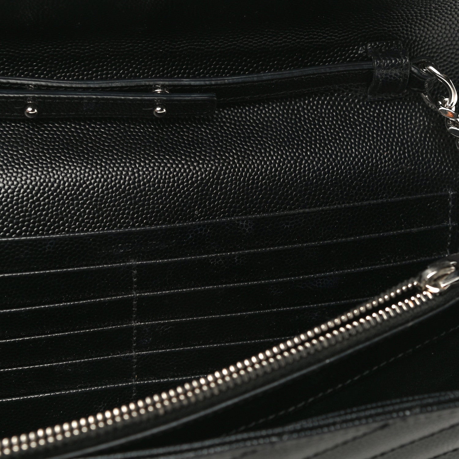 Saint Laurent Grain De Poudre Matelasse Chevron Monogram Chain Wallet Black 14 of 21