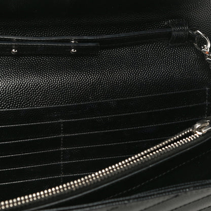 Saint Laurent Grain De Poudre Matelasse Chevron Monogram Chain Wallet Black 14 of 21