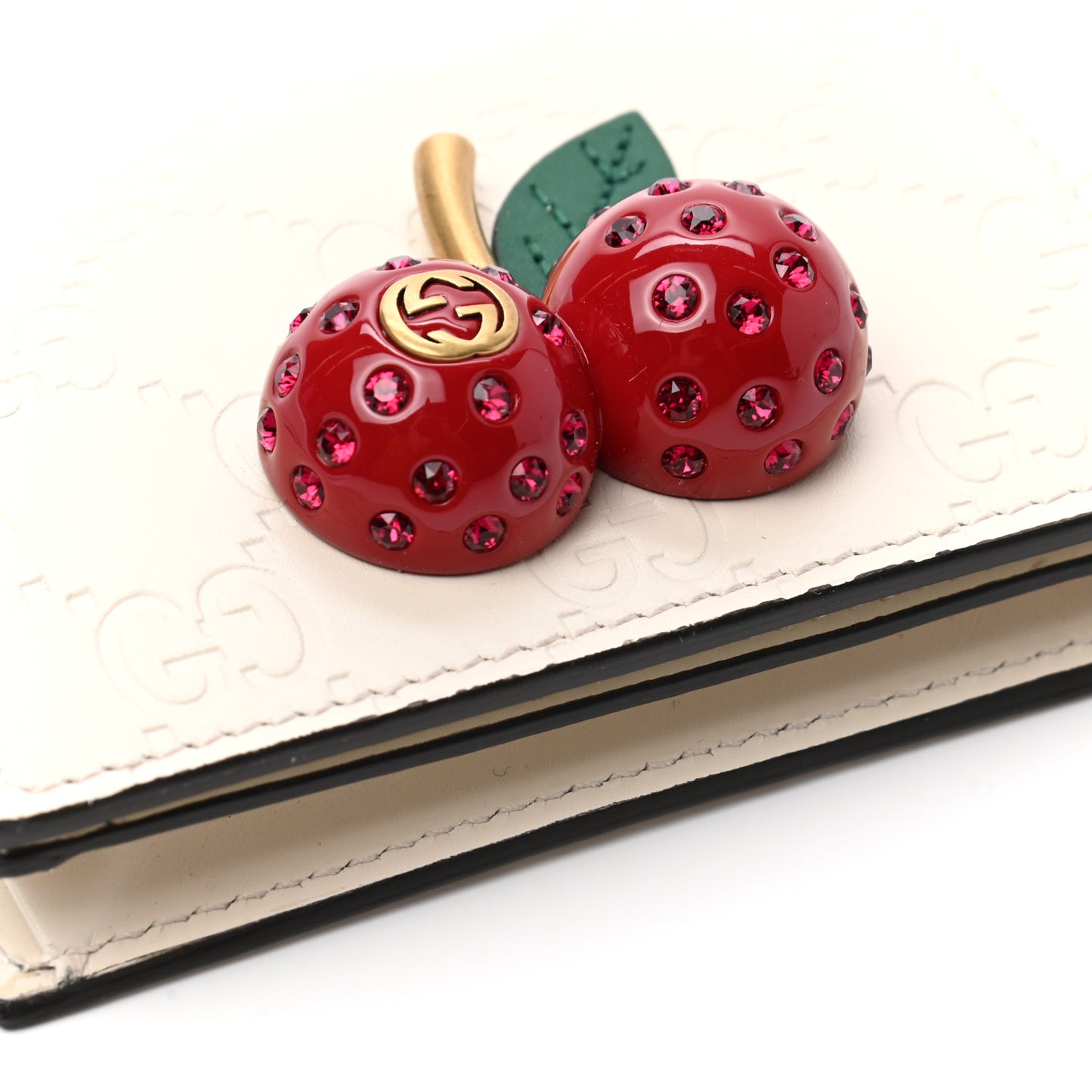 Guccissima Cherries Card Case Wallet White