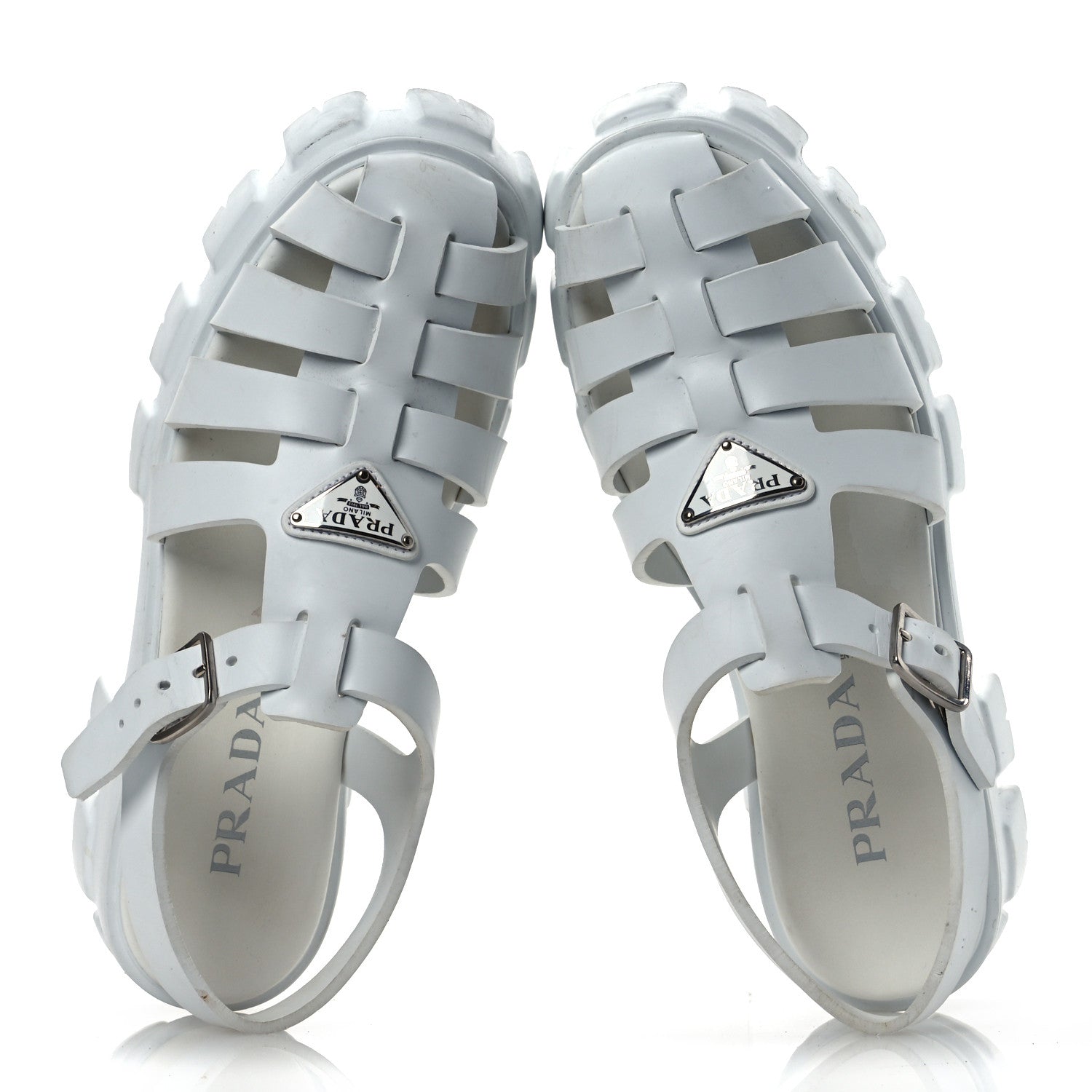 Prada Foam Rubber Metal Triangle Logo Monolith 55mm Cage Sandals 41 White 2 of 16