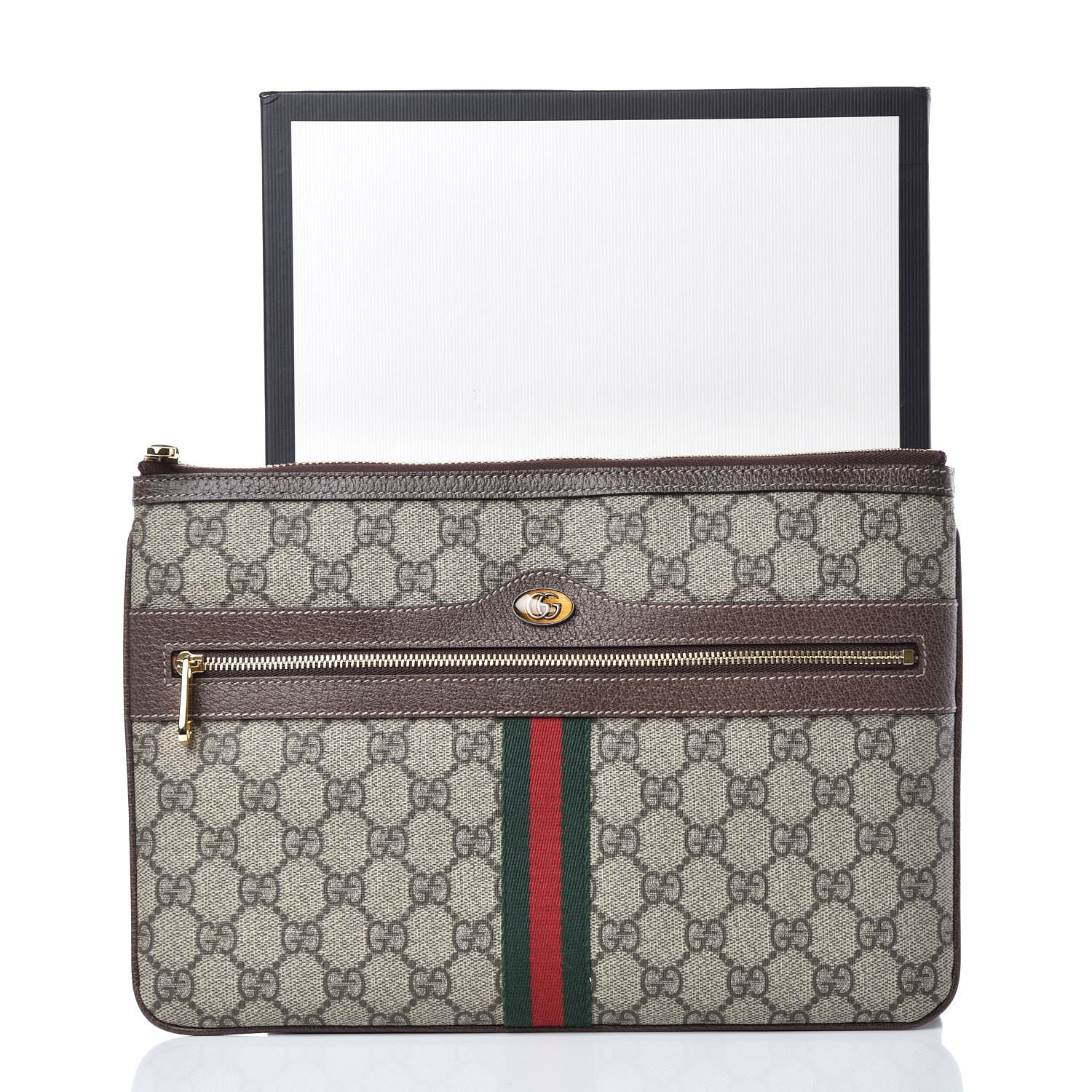 Gucci GG Supreme Monogram Large Ophidia Pouch Clutch Brown 8 of 8