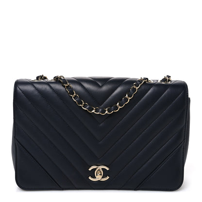 Chanel Calfskin Chevron Quilted Medium Statement Flap Navy 1 of 10