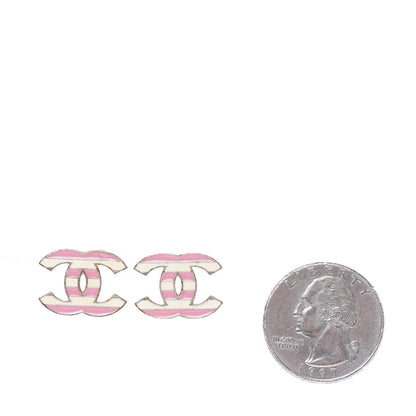Chanel Enamel Striped CC Earrings Pink White Gold 2 of 5