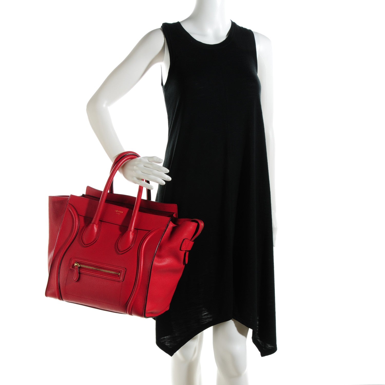 Celine Drummed Calfskin Mini Luggage Coquelicot 2 of 9