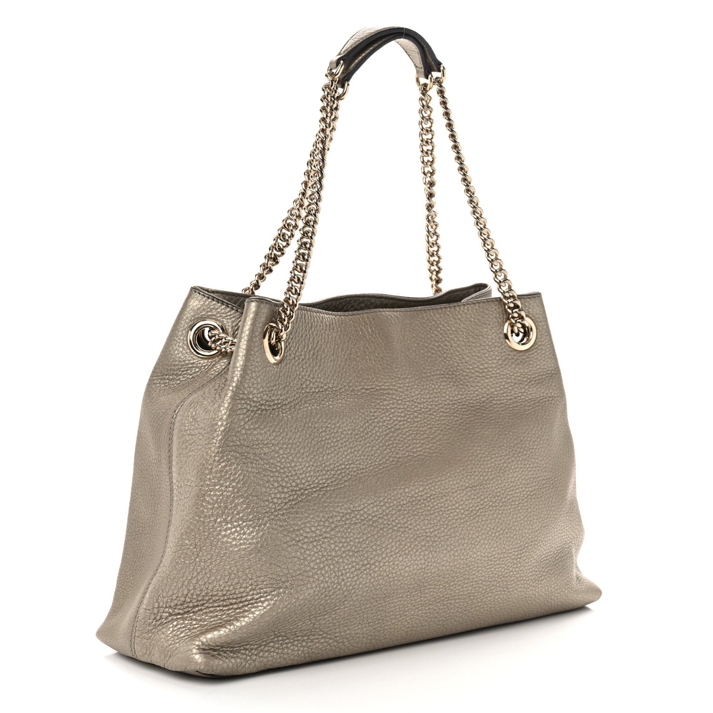 Metallic Pebbled Calfskin Medium Soho Chain Shoulder Bag Golden Beige