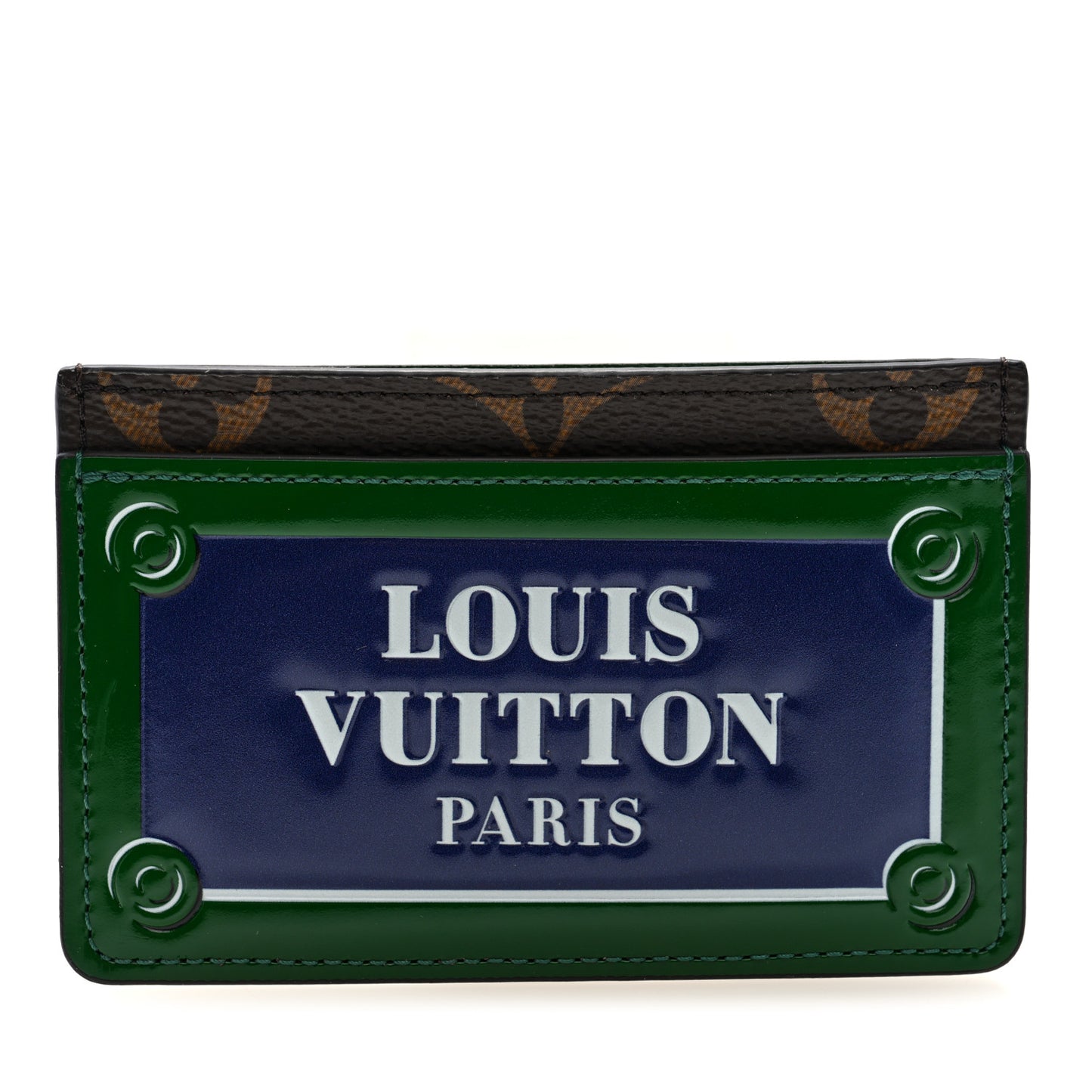 Monogram Calfskin Simple Card Holder Blue Green
