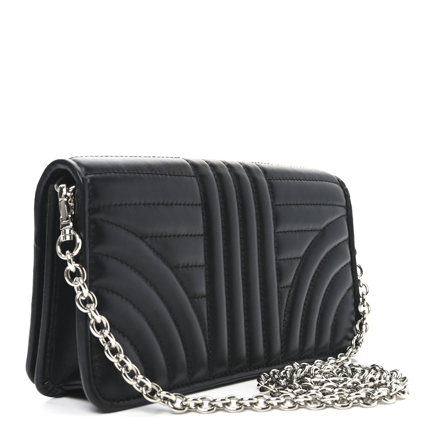 Soft Calfskin Impunture Diagramme Chain Wallet Black