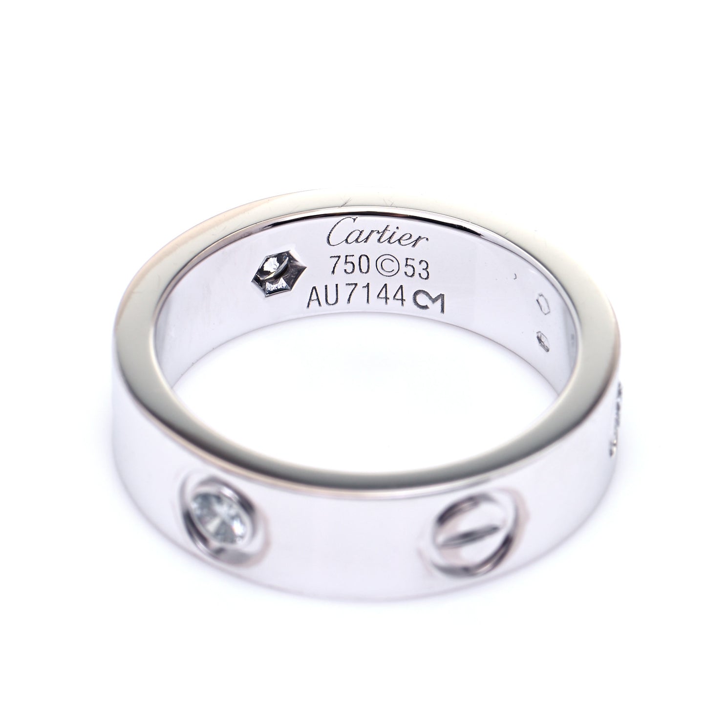 18K White Gold 3 Diamond 5.5mm LOVE Ring 53 6.5
