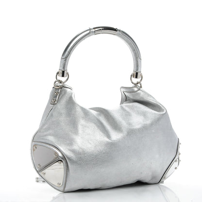 Gucci Metallic Calfskin Large Indy Top Handle Hobo Silver 3 of 8